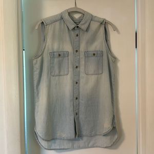Madewell chambray sleeveless button-up.